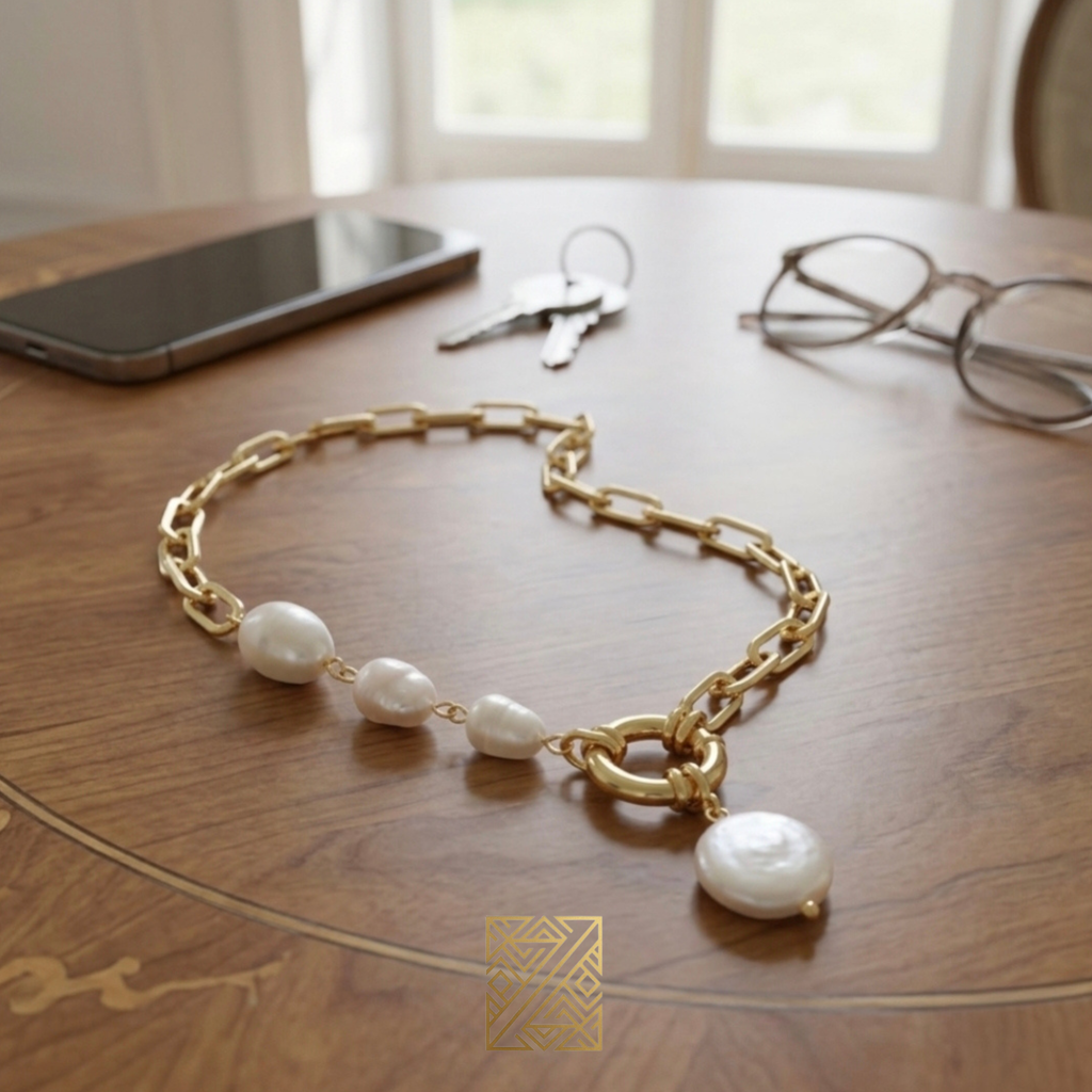 Le maéva Collier Perle d’Eau Douce Baroque & Double Anneau Doré